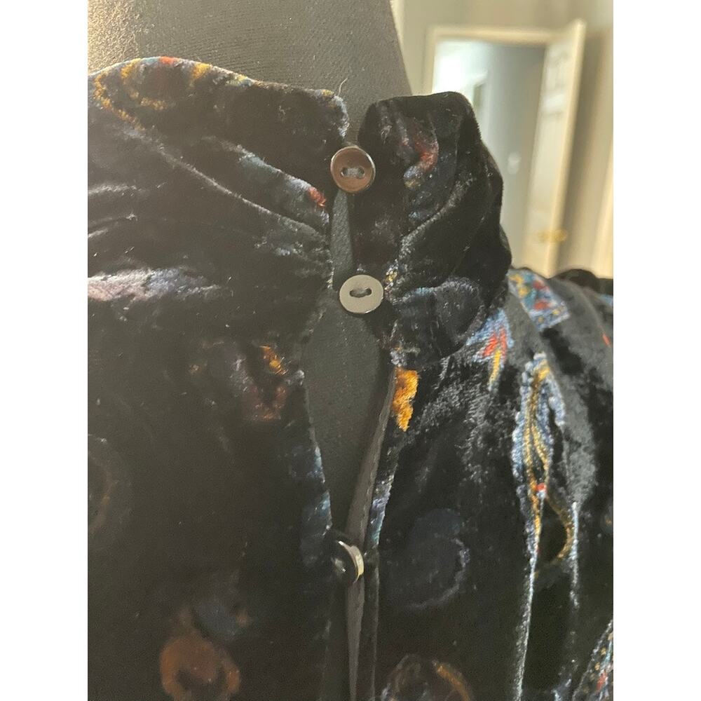 Zara Black Velvet Paisley Open Back Ruched Midi Dress Size M - Picture 6 of 9